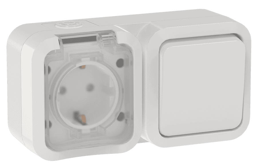 TORS Блок розетка + выключатель горизонтальный 16А IP55 TS342 белый IEK