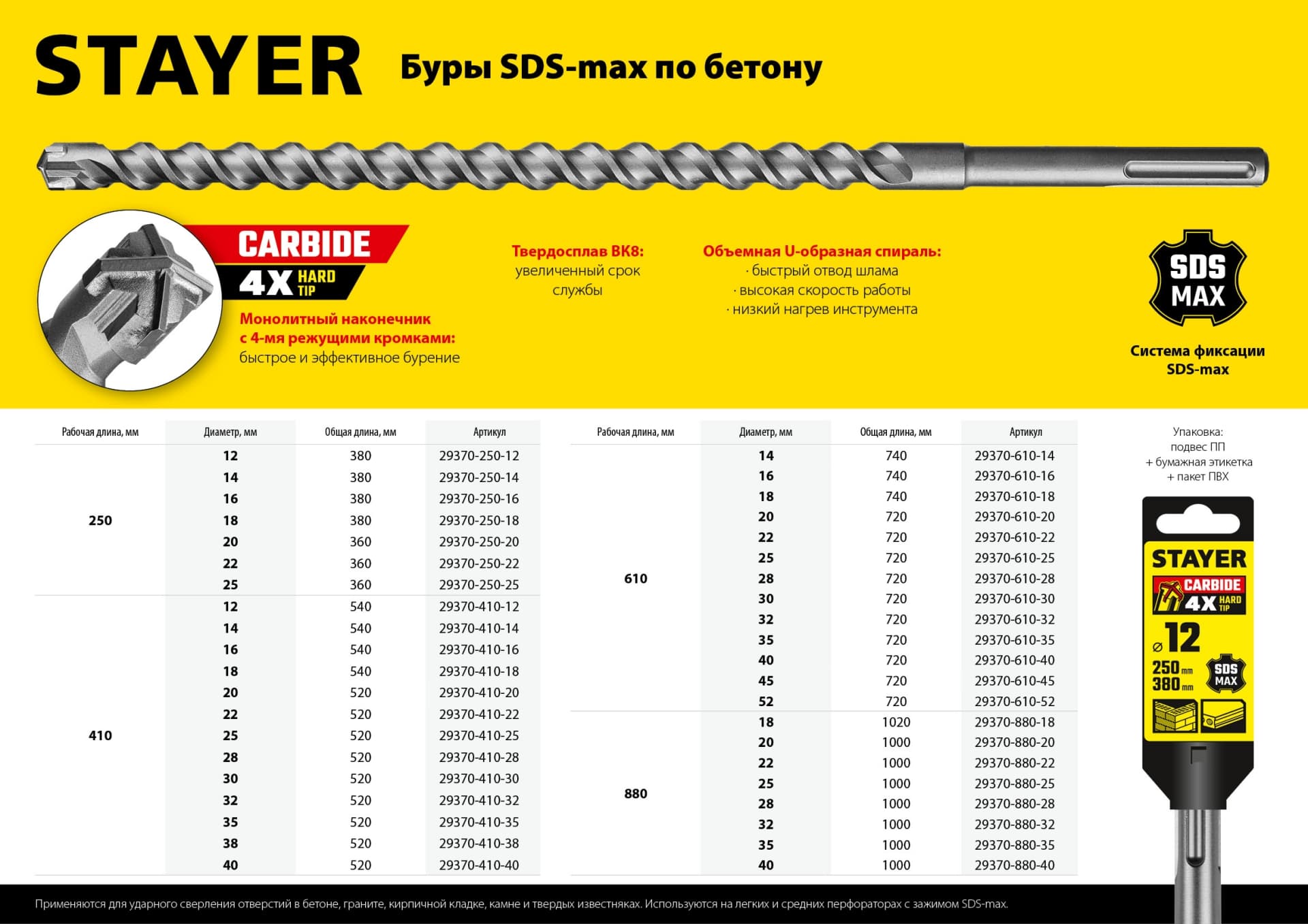 Бур HERCULES-4Х 32X880/1000 мм SDS-max