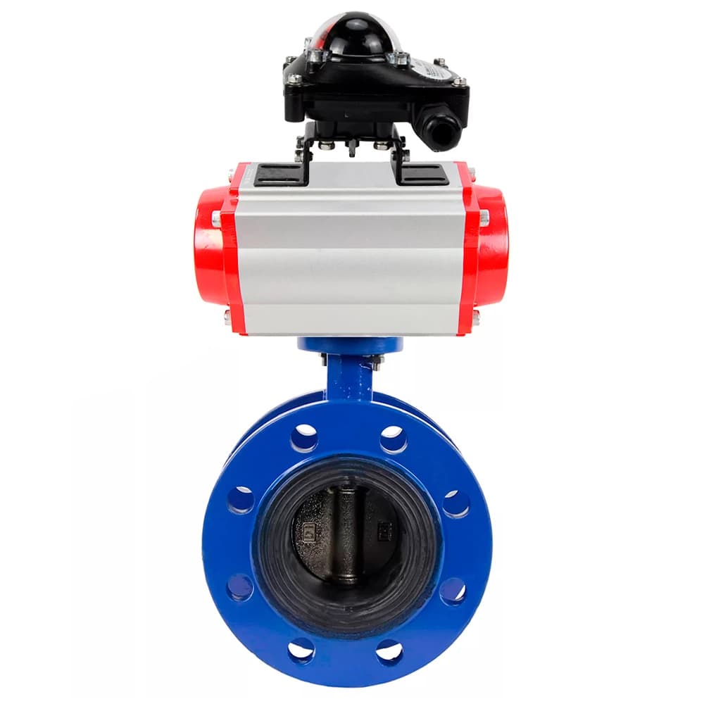 Затвор дисковый поворотный GGG40-304-EPDM-2W-F-H Ду50 Ру16 корпус чугун GGG40, диск нержавеющая сталь 304, уплотнение EPDM, с пневмоприводом DA-105 и БКВ LSB-210-02NM12-220/24