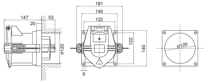 Розетка панельная PSS IP67 160A 3P+E 690В