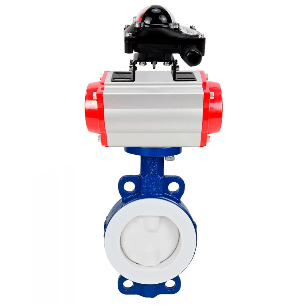 Затвор дисковый поворотный WCB-WCB-PTFE-PTFE-Fb-R Ду200 Ру16 корпус углеродистая сталь WCB, диск углеродистая сталь WCB, футерованный PTFE, уплотнение PTFE, с пневмоприводом SA-160 и БКВ LSB-210-02NM12-220/24