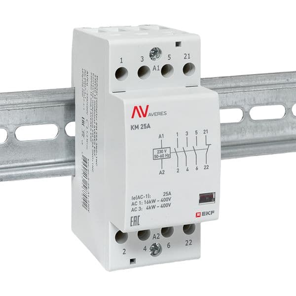 Контактор модульный КМ 25А 3NO+1NC 230VAC (2 мод.) AVERES