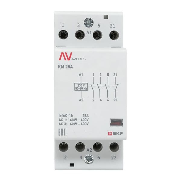 Контактор модульный КМ 25А 3NO+1NC 230VAC (2 мод.) AVERES