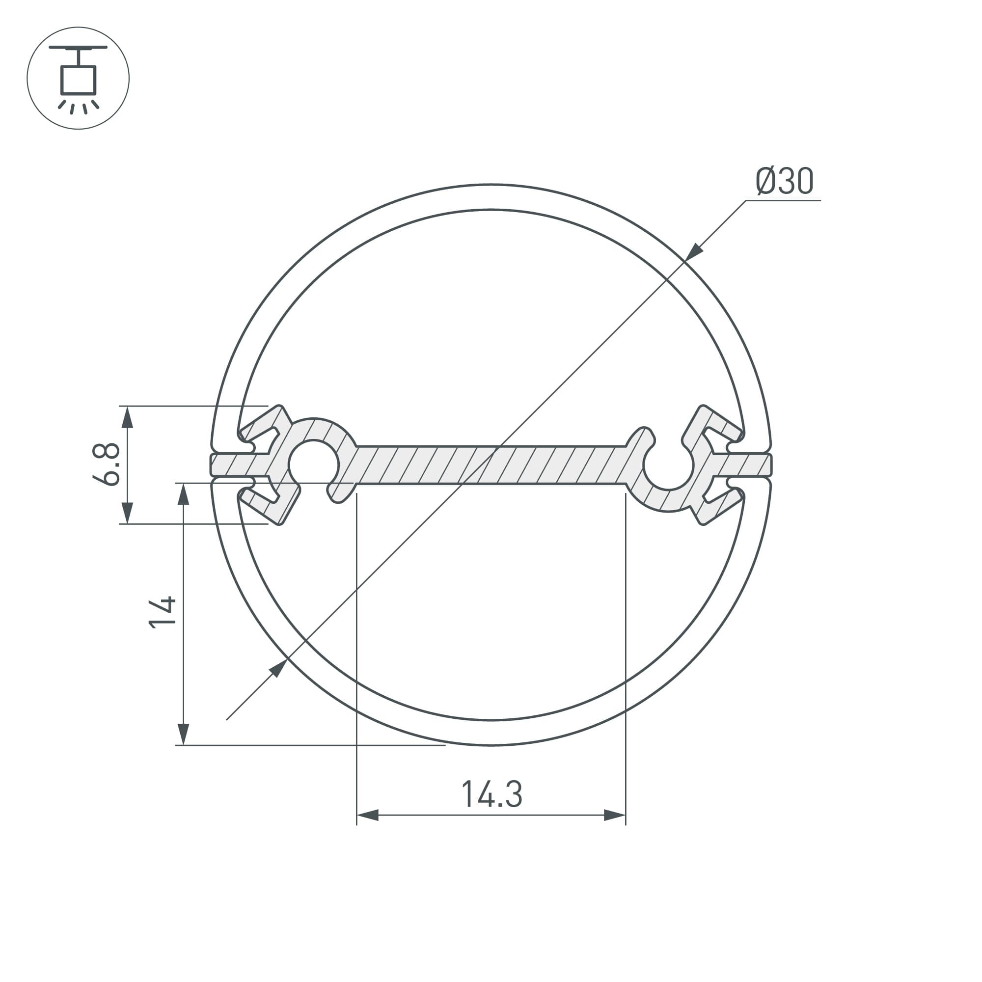 Профиль ROUND-D30-DUAL-2000 ANOD (ARL, Алюминий)
