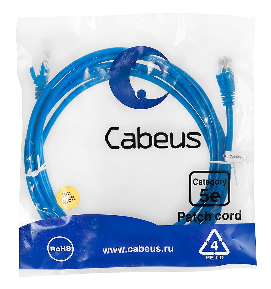 Патч-корд U/UTP, категория 5е, 2xRJ45/8p8c, неэкранированный, синий, LSZH, 3м