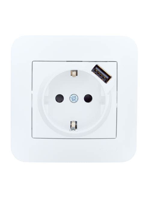 ASTI Розетка с заземлением (16 А) + USB , белая  Lezard 7081-0202-181