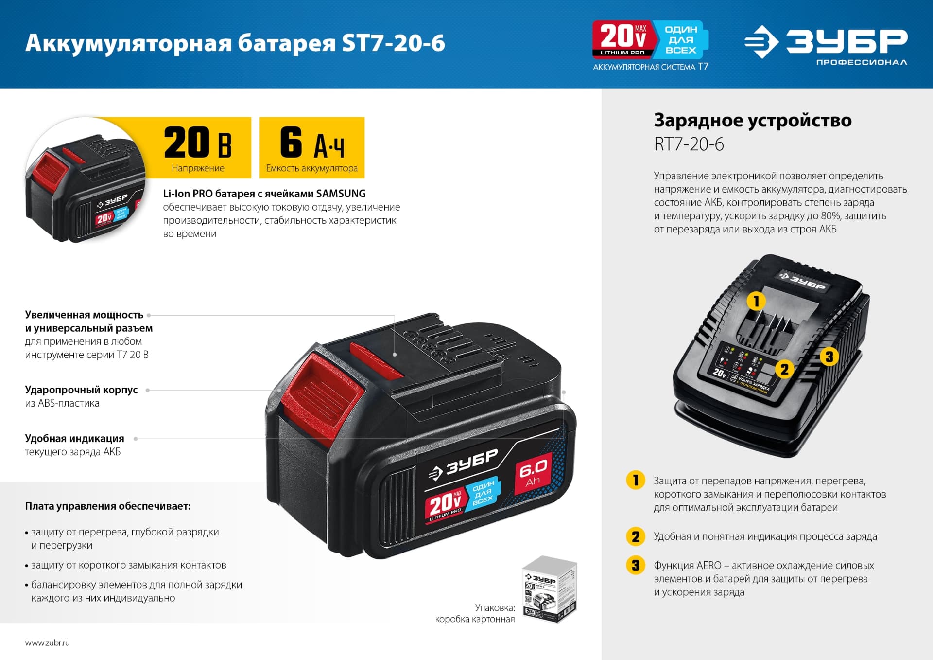 Батарея аккумуляторная 20 В, 6.0 Ач, Профессионал