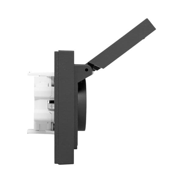 Эпика Механизм розетки двойной 16А IP44 с заземлением со шторками с рамкой с крышками черный EKF