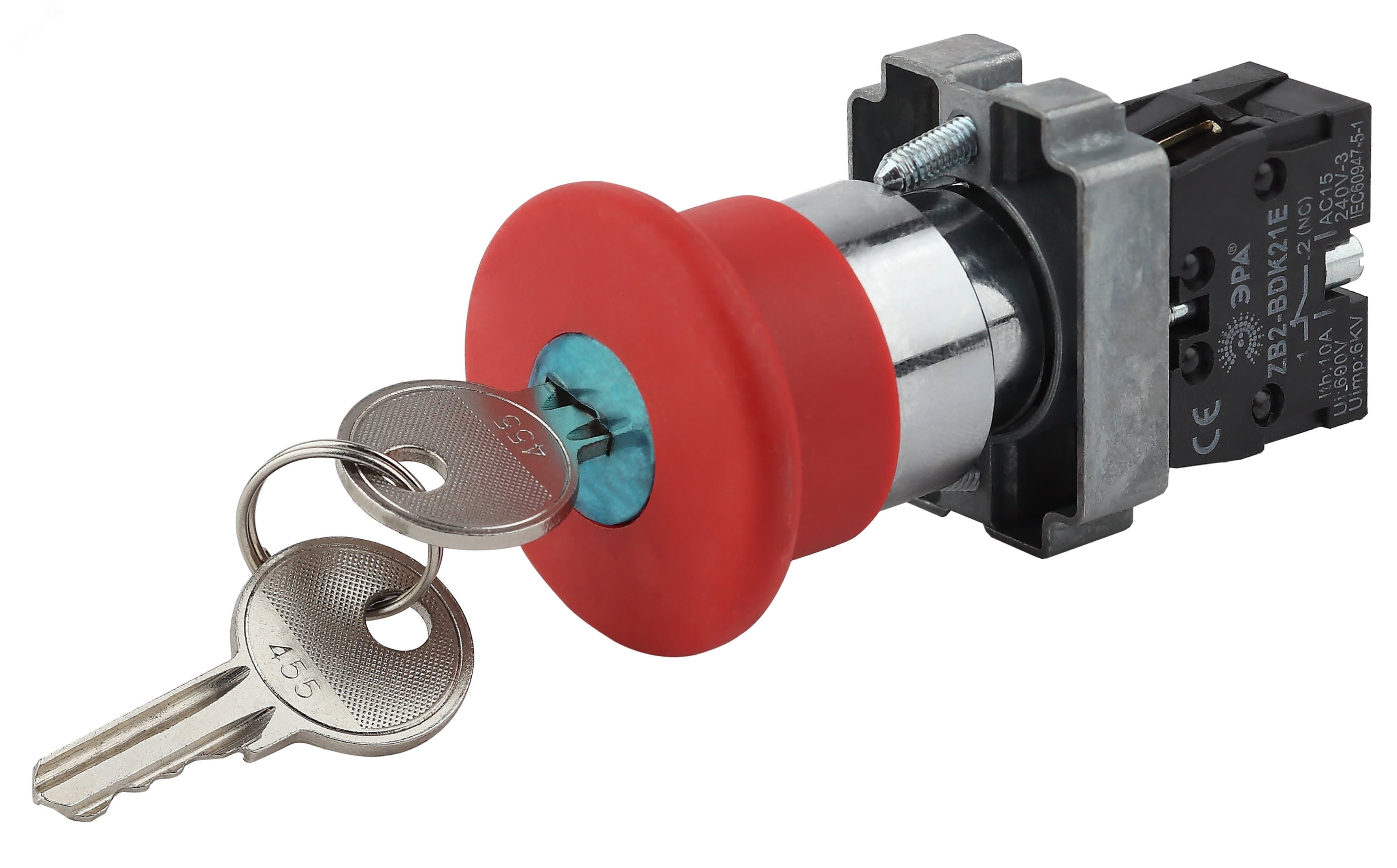 Кнопка LAY5-BS142 Грибок с ключом красная d22м 240В 1р