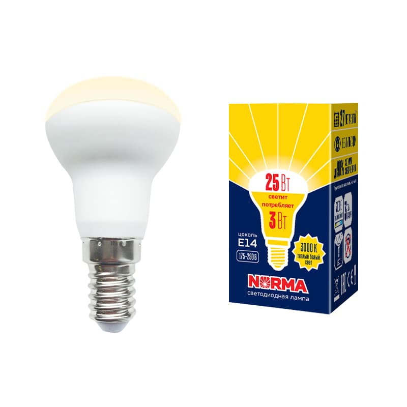 Лампа светодиодная Форма Рефлектор матовая Norma Теплый (3000K) LED-R39-3W/3000K/E14/FR/NR