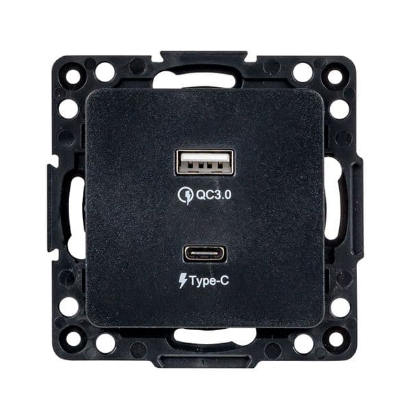 Стокгольм Механизм Розетки с 2USB type-A + type-C черный