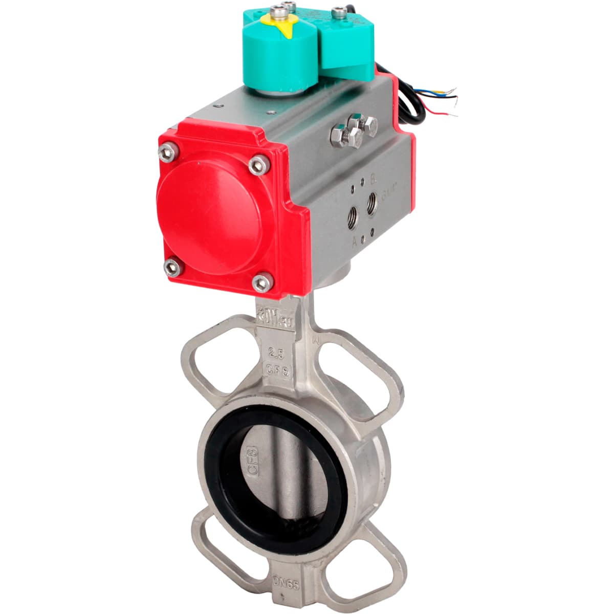 Затвор дисковый поворотный 304-304-VITON-2W-Fb-H Ду125 Ру16 корпус нержавеющая сталь 304, диск нержавеющая сталь 304, уплотнение VITON, с пневмоприводом DA-105 и магнитным переключателем МППП-200
