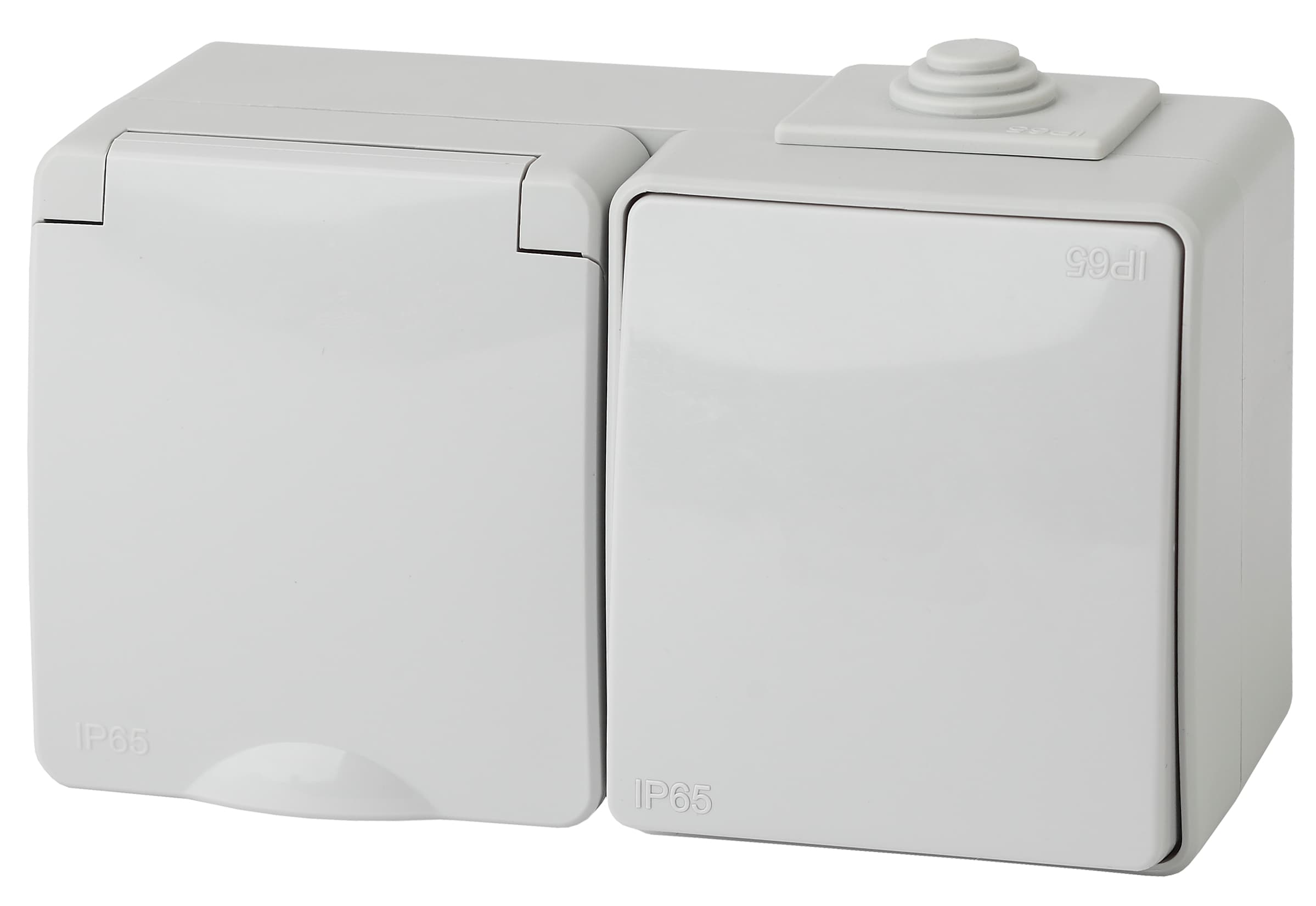 Блок розетка+выкл. гориз. IP65, 16A(10AX)-250В, ОУ, Эра Эксперт, серый, 11-7601-03