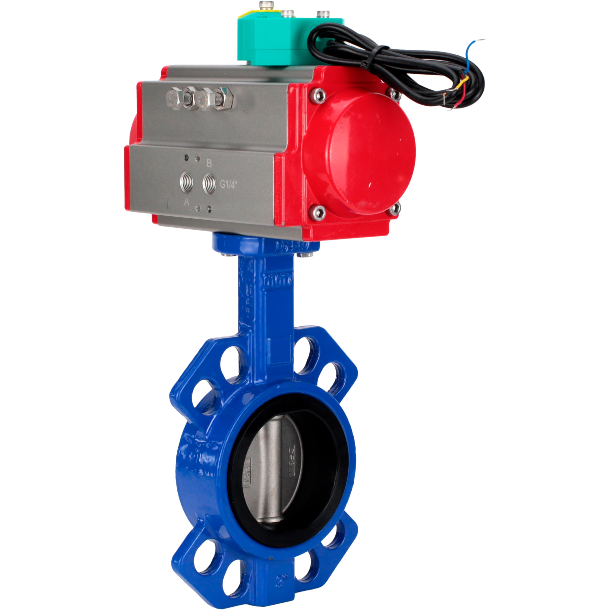 Затвор дисковый поворотный GGG50-316L-EPDM Ду125 Ру16 корпус чугун GGG50, диск нержавеющая сталь 316L, уплотнение EPDM, с пневмоприводом DA-083 и магнитным переключателем МППП-200