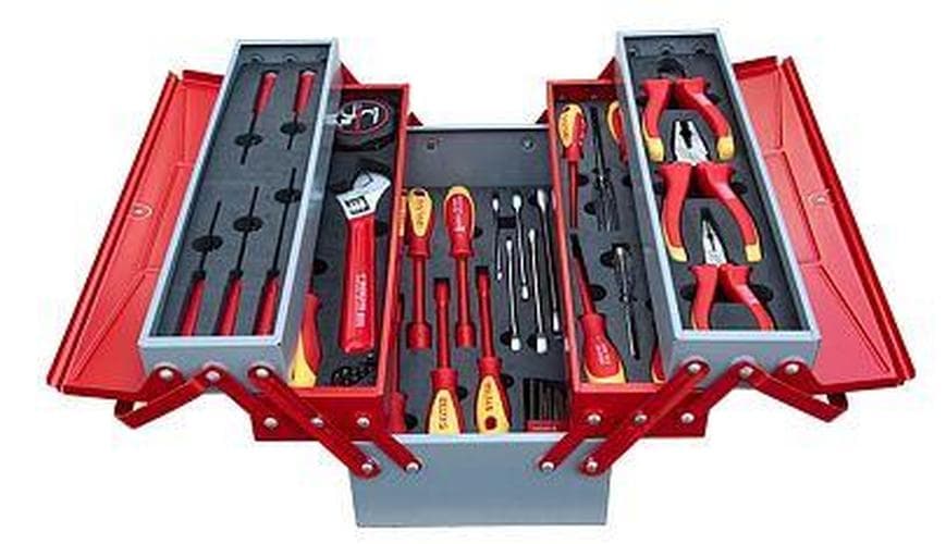 Ящик раскладной с инструментами для электриков, металлический, 45 предметов , 190х420х200, 5 секций