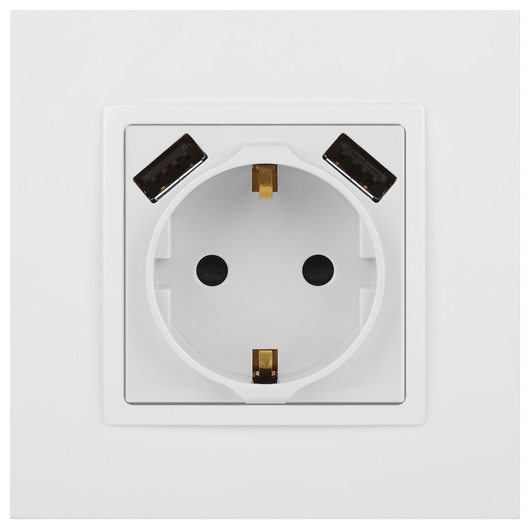 Розетка 2P+E 16A-250В, штор. с 2xUSB 5В-3А, Эра Elegance, белый 14-4109-01