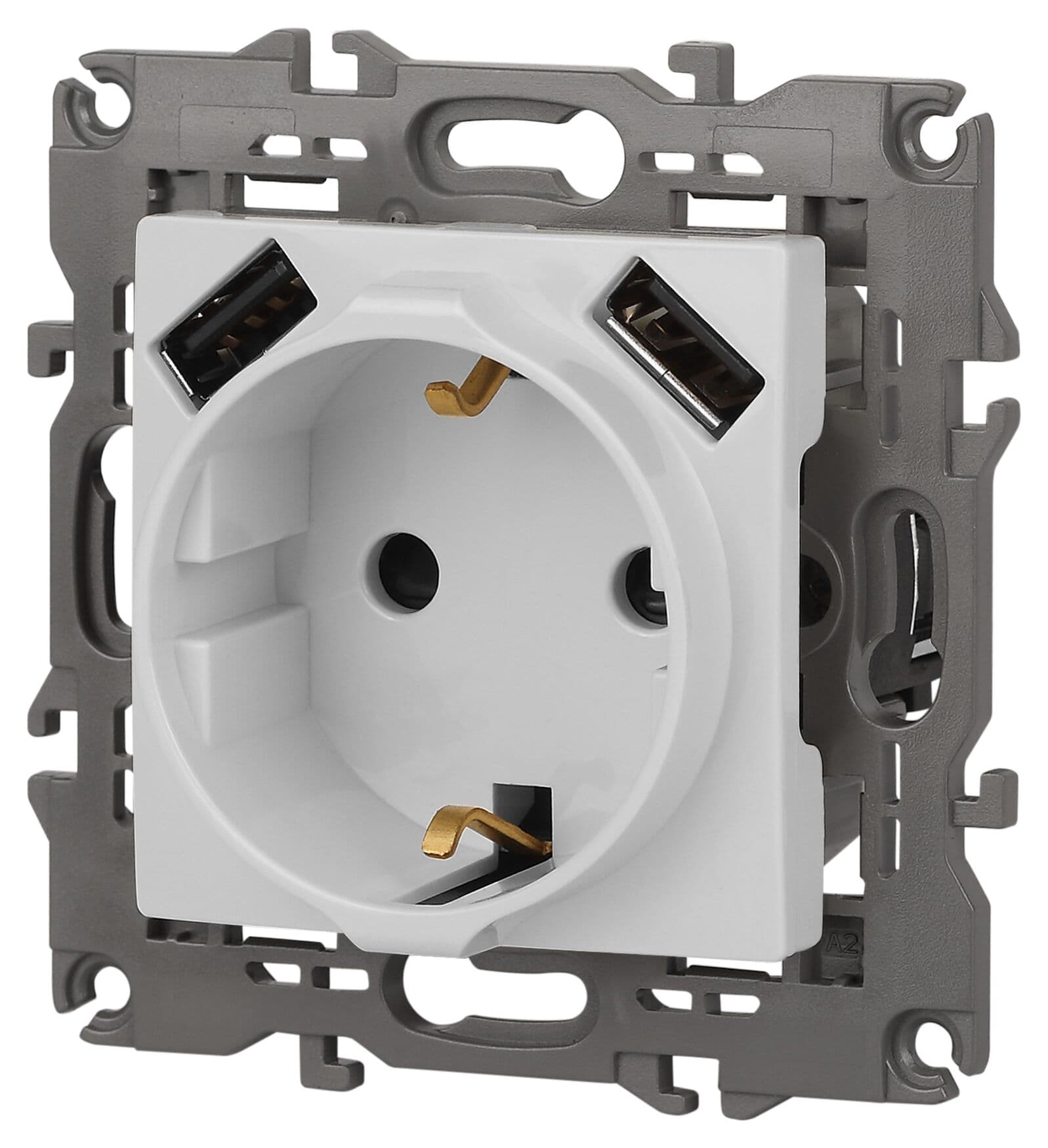 Розетка 2P+E 16A-250В, штор. с 2xUSB 5В-3А, Эра Elegance, белый 14-4109-01