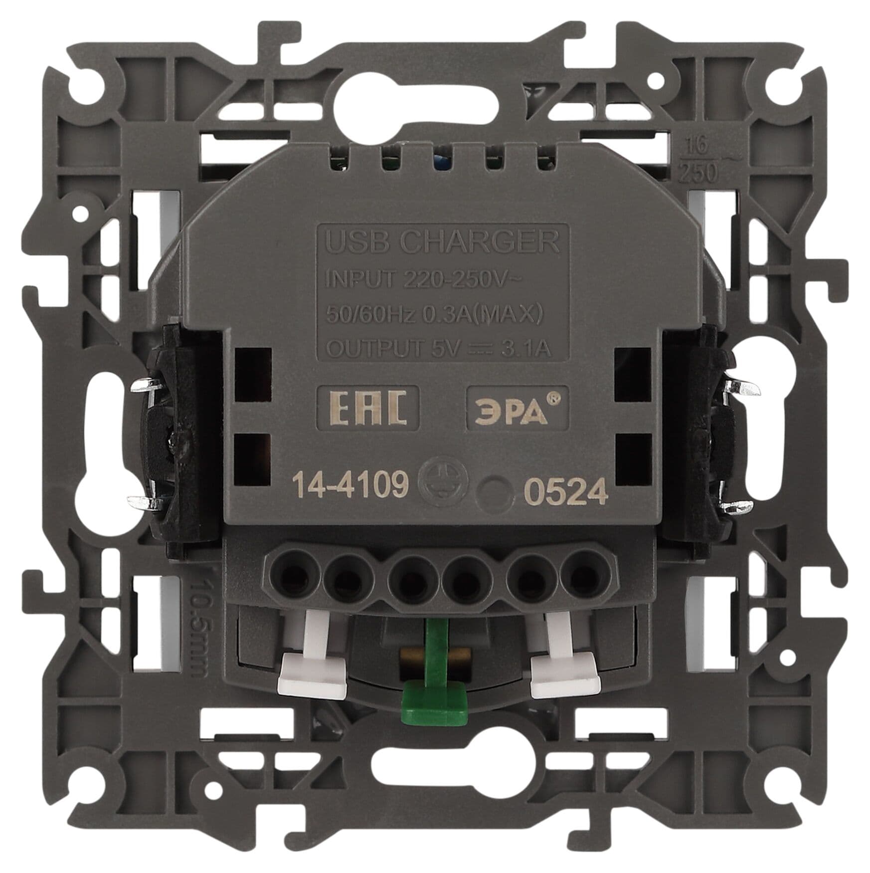Розетка 2P+E 16A-250В, штор. с 2xUSB 5В-3А, Эра Elegance, белый 14-4109-01