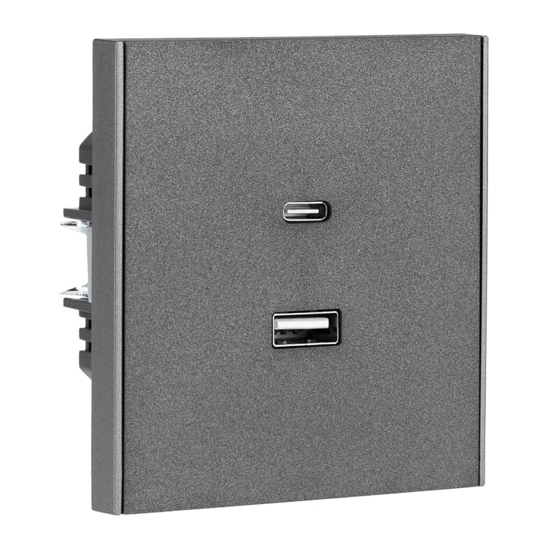 Розетка USB STRONG A+C 3А функция быстрой зарядки механизм графит
