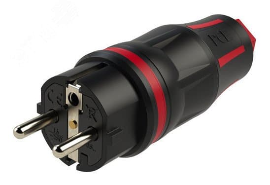 Вилка каб 16A/250V/2P+E/IP54 корпус черный, маркер красный
