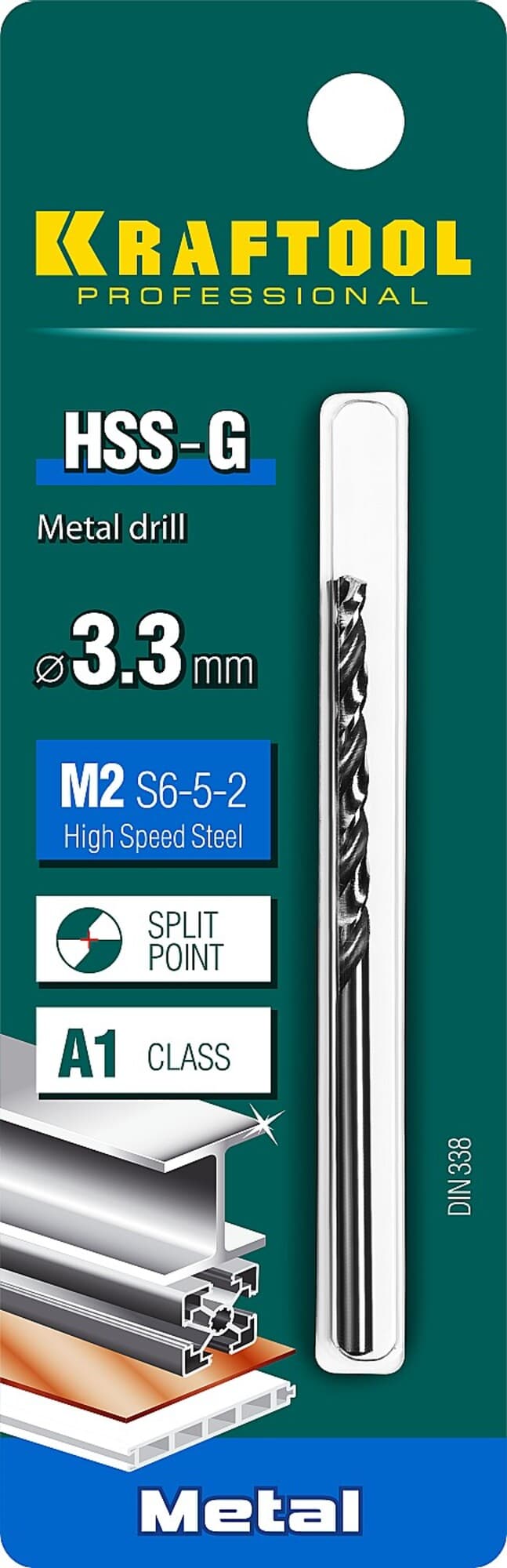 Сверло по металлу 3.3х65мм, HSS-G, сталь М2(S6-5-2)