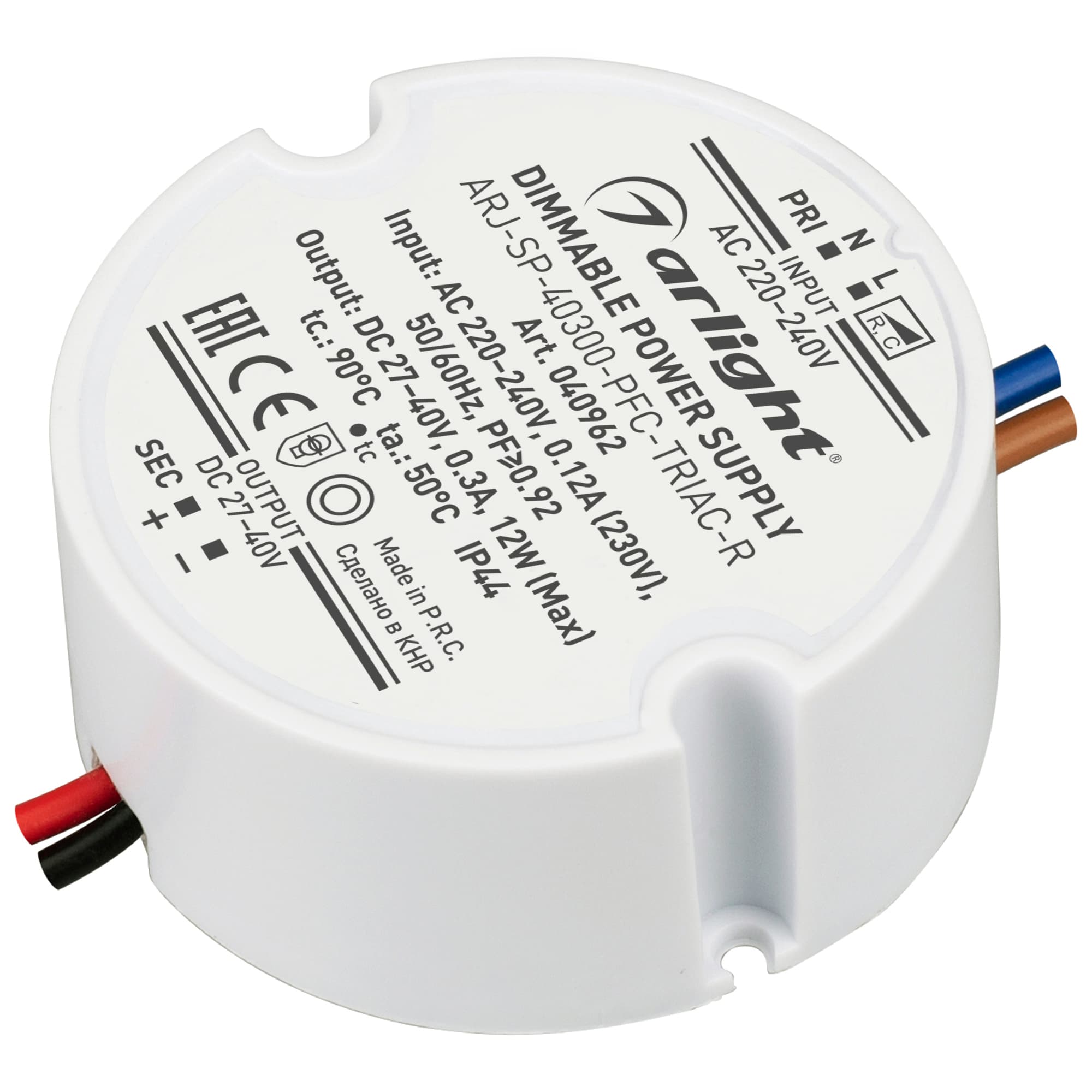 Блок питания ARJ-SP-40300-PFC-TRIAC-R (12W, 27-40V, 300mA) (IP44 Пластик, 5 лет)