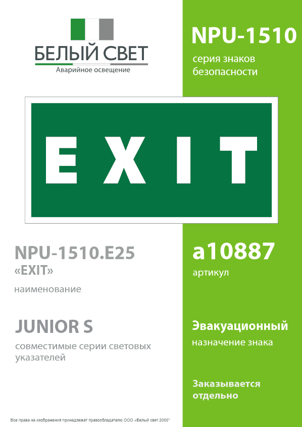 Знак безопасности NPU-1510.E25''EXIT''