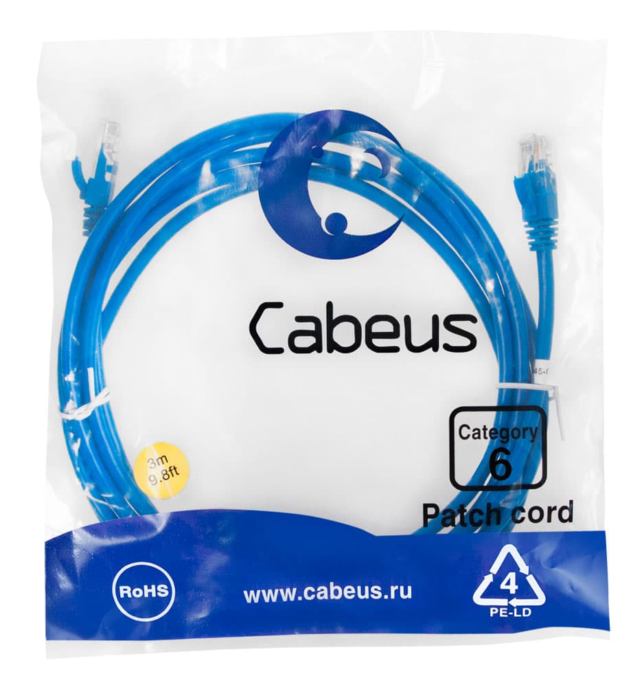 Патч-корд U/UTP, категория 6, 2xRJ45/8p8c, неэкранированный, синий, PVC, 3м