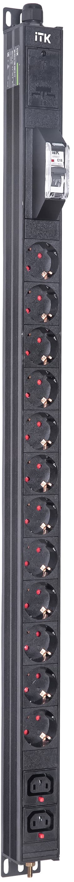 Блок распределения питания ITK BASE PDU PV1111 20U 1ф 16А 12SCHUKO 2C13 2.6м SCHUKO