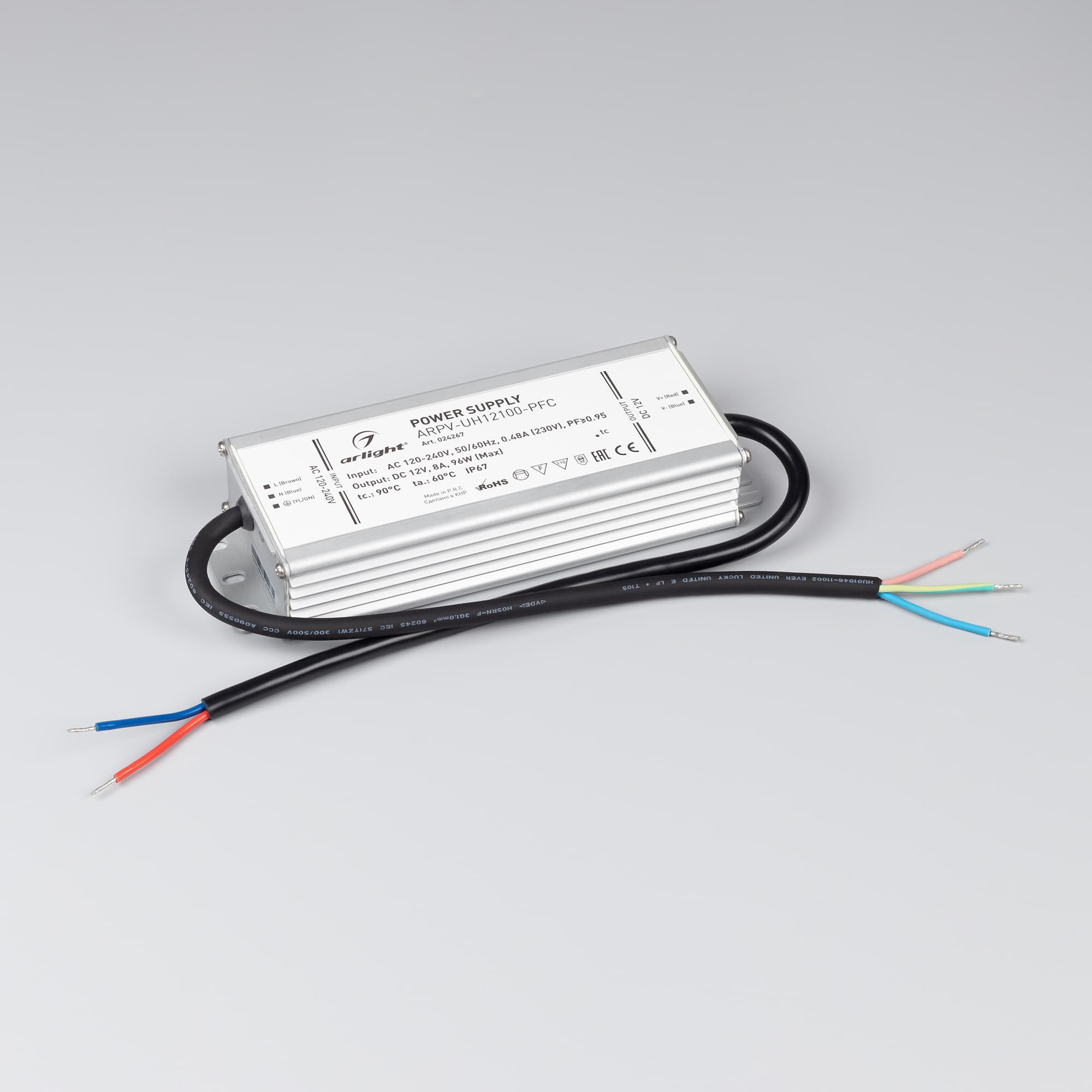 Блок питания ARPV-UH12100-PFC (12V, 8.0A, 96W) (ARL, IP67 Металл, 7 лет)
