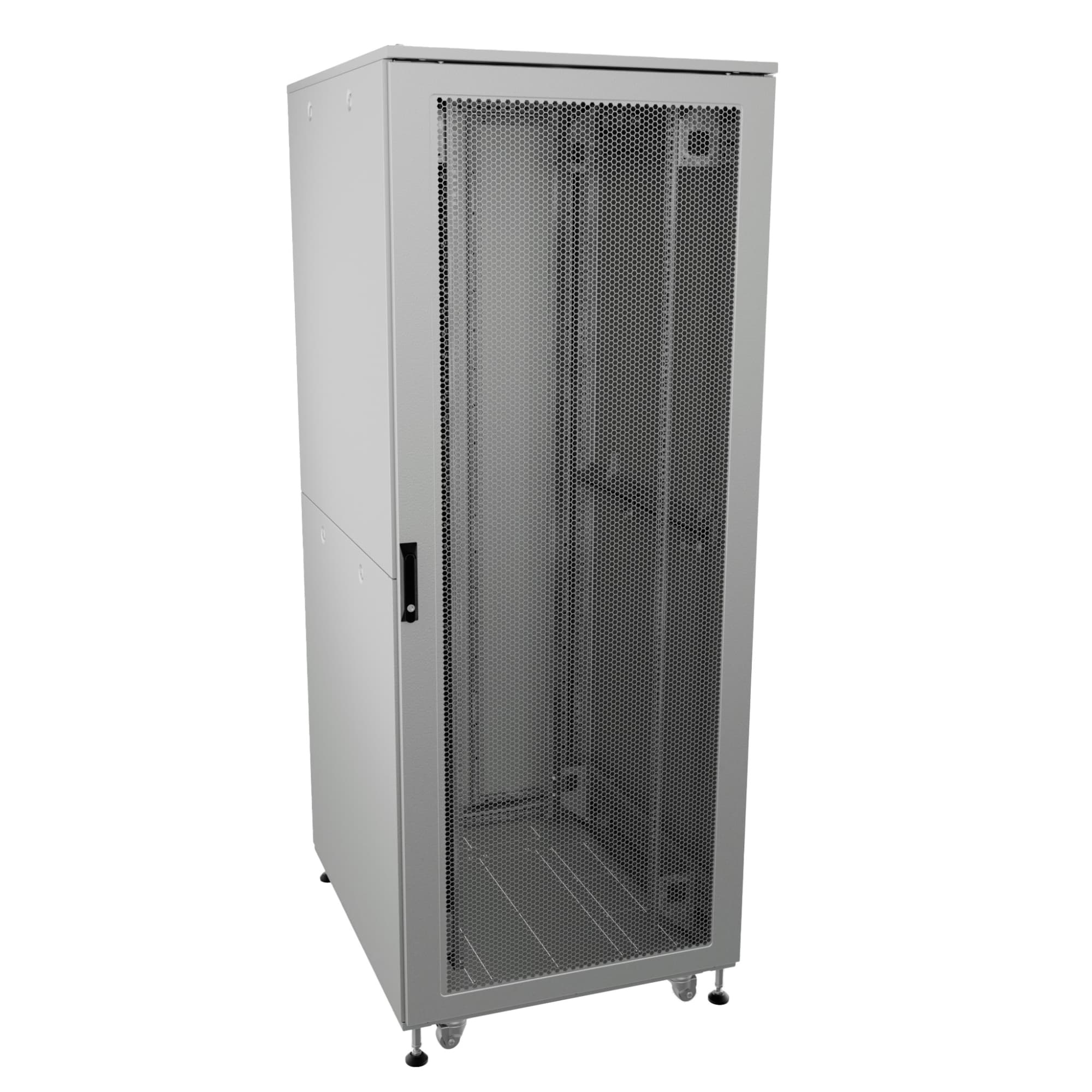 Шкаф напольный разобранный 19'' IT-CQE-N 24U 600x600 мм, крыша с вырубкой, дверь перф. и перф., одинарные боковые панели, серый RAL7035
