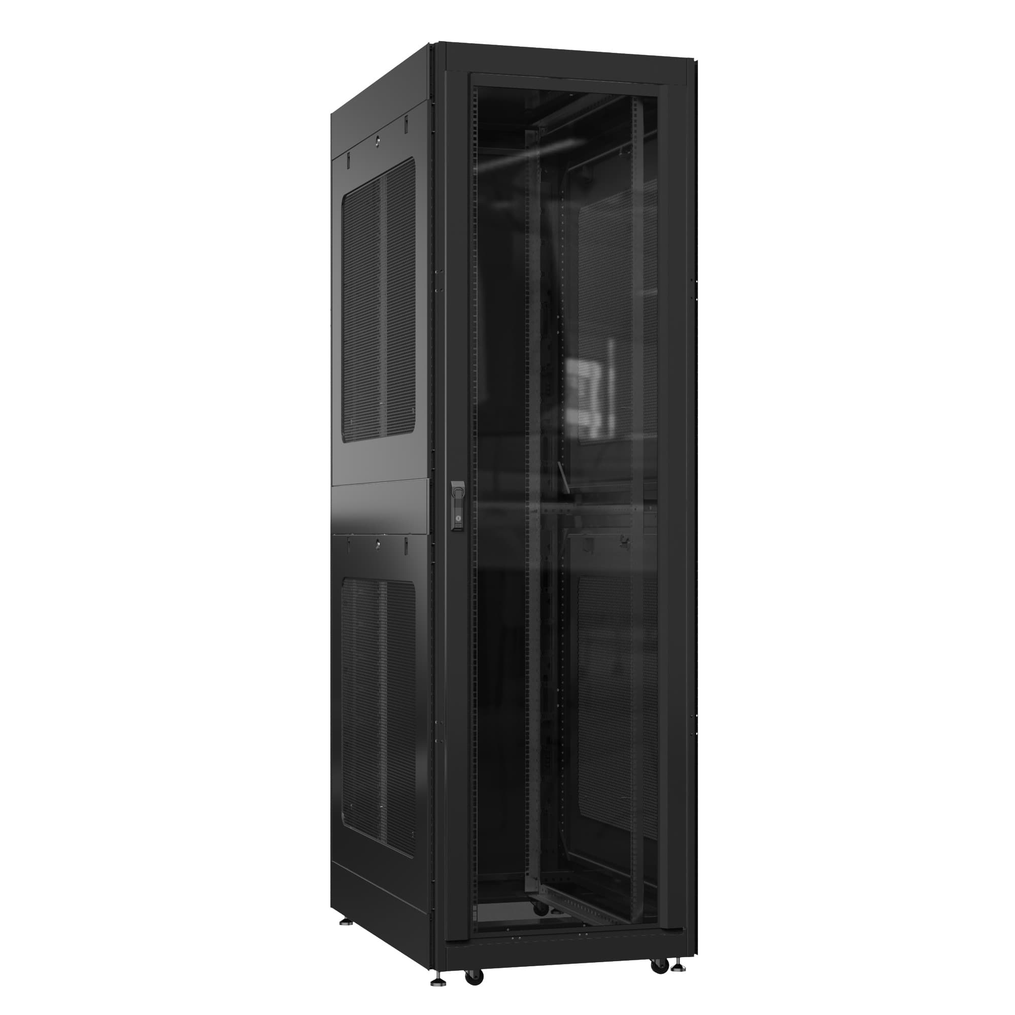 Шкаф серверный 42U 800х1000 передняя дверь: стекло IP41. задняя дверь: одностворчатая перфорированная IP20. боковые панели: перфорированные. цвет: черный RAL9005