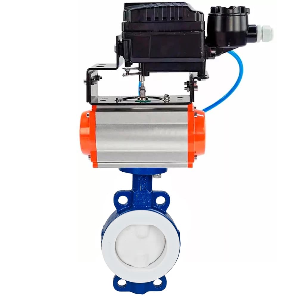 Затвор дисковый поворотный WCB-WCB-PTFE-PTFE-Fb-H Ду125 Ру16 корпус углеродистая сталь WCB, диск углеродистая сталь WCB, футерованный PTFE, уплотнение PTFE, с пневмоприводом DA-083 и позиционером EPRP1-NU-0-08