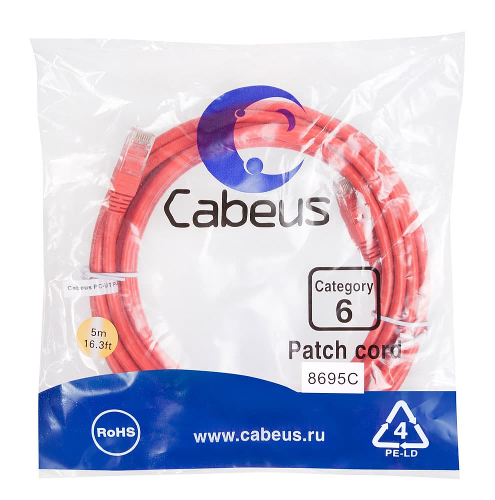 Патч-корд U/UTP, категория 6, 2xRJ45/8p8c, неэкранированный, красный, PVC, 5м