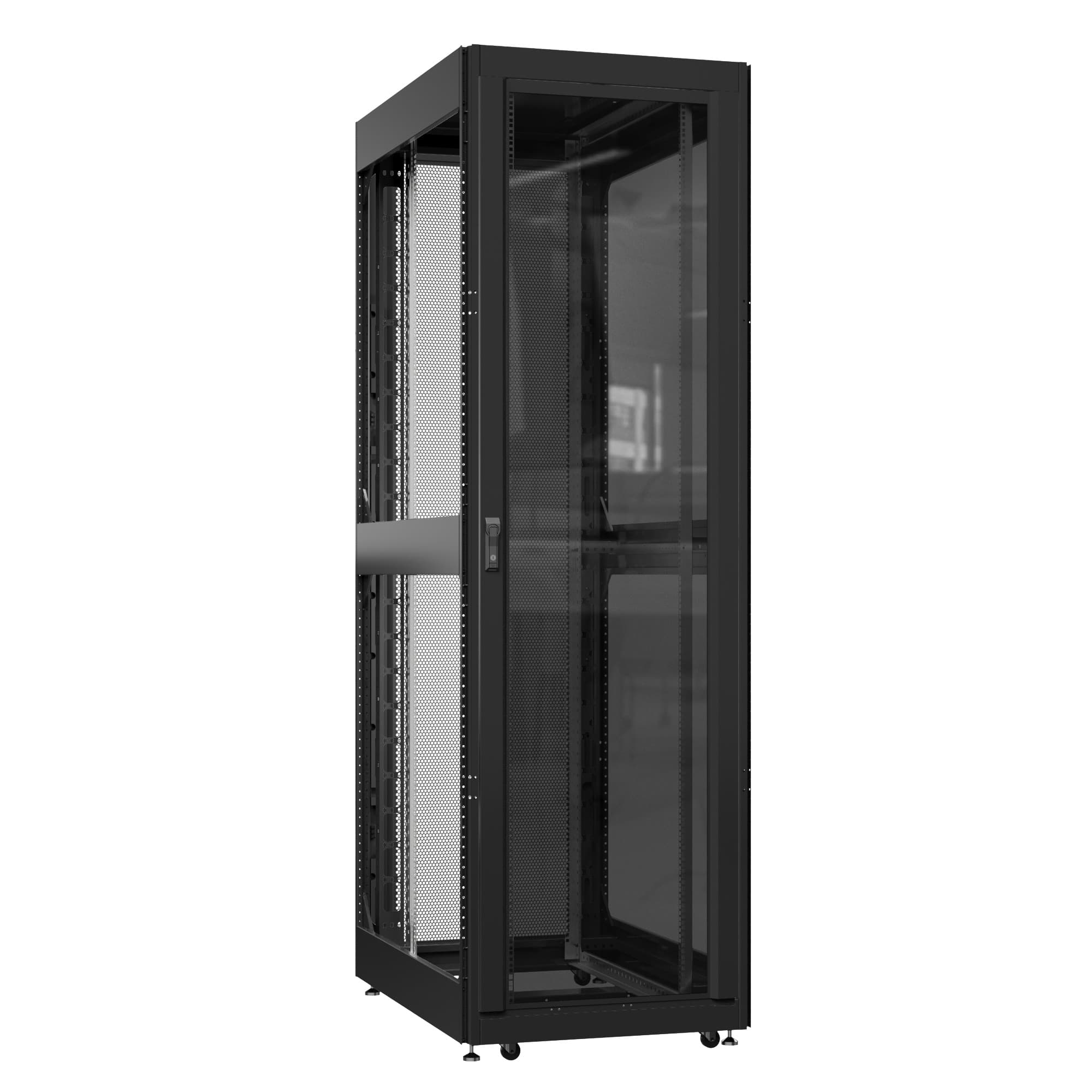 Шкаф серверный 42U 800х1000 передняя дверь: стекло IP41. задняя дверь: двустворчатая глухой металл IP51. боковые панели: без. цвет: черный RAL9005