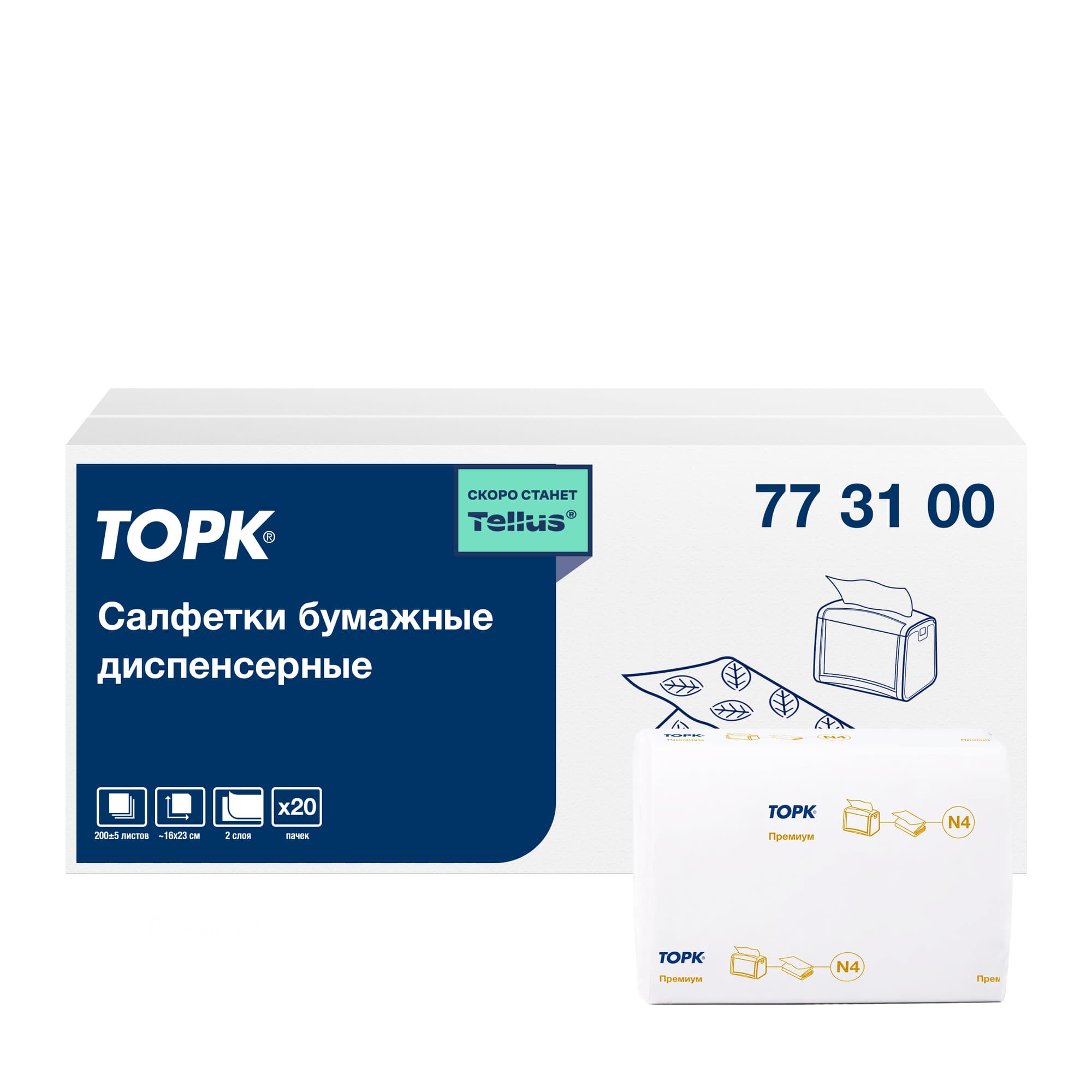 Салфетки диспенсерные Торк Экспресснап, N4, Премиум, 2-сл (20 пачек в упаковке)