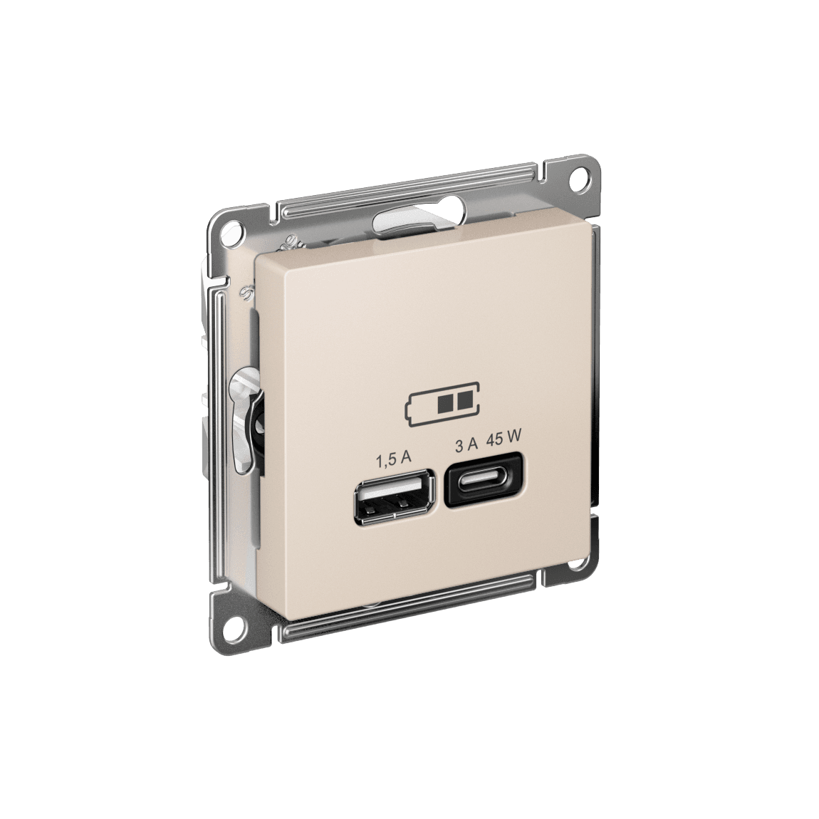ATLASDESIGN USB РОЗЕТКА A + тип-C 45W высокоскор.заряд. QC,PD, механизм, БЕЖЕВЫЙ