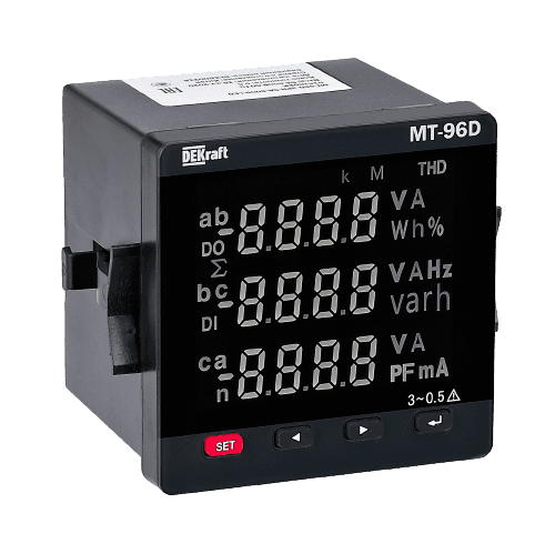 Мультиметр 96х96мм трехфазный, вход 100В 5А, THD, RS485, МТ-96D