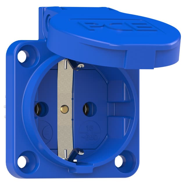 Розетка встраиваемая 16A/250V/2P+E/IP54 50x50 подключение сбоку синяя