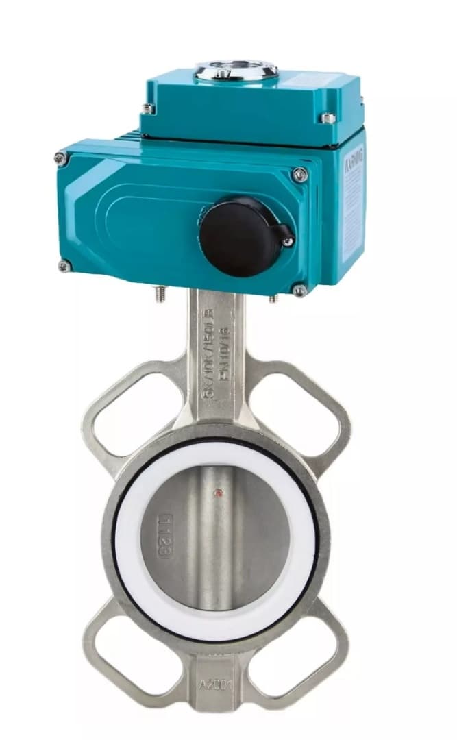 Затвор дисковый поворотный 316-316-PTFE-2W-Fb Ду200 Ру16, корпус -нержавеющая сталь 316L, диск нержавеющая сталь 316L, уплотнение PTFE, с 1/4-оборотным электроприводом QT2-060-220VAC 220В