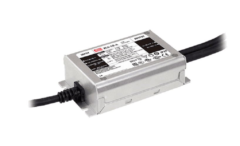 Источник питания AC-DC, 50Вт, стабилизатор тока, IP67, вход 90…305В AC, 47…63Гц, ККМ, выход 530…2100мА/22…54В (режим пост. мощности), изоляция 3750В AC, в кожухе 105х63х30мм, -40…+85°С (корпус), встр. потенциометр