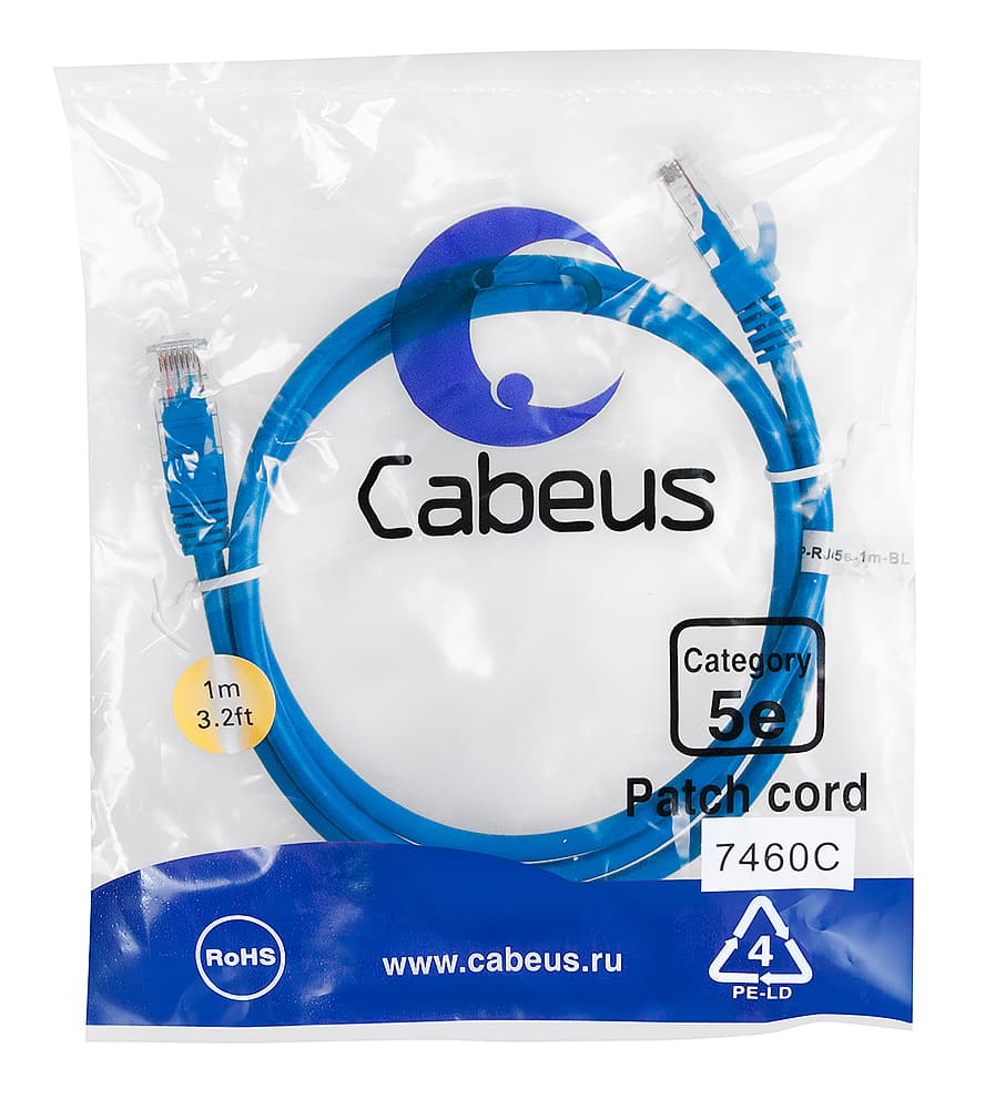 Патч-корд U/UTP, категория 5е, 2xRJ45/8p8c, неэкранированный, синий, PVC, 1м