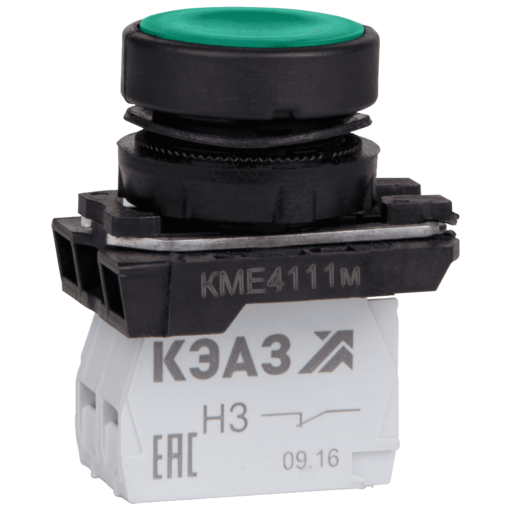 Кнопка КМЕ4122м-зеленый-2но+2нз-цилиндр-IP40