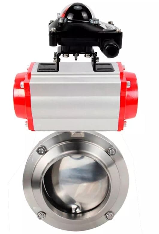 Затвор дисковый поворотный 304-304-EPDM-2W-W-H Ду65 Ру10 пищевая нержавеющая сталь 304, уплотнение EPDM, с пневмоприводом SA-083 и БКВ LSB-210-02NM12-220/24