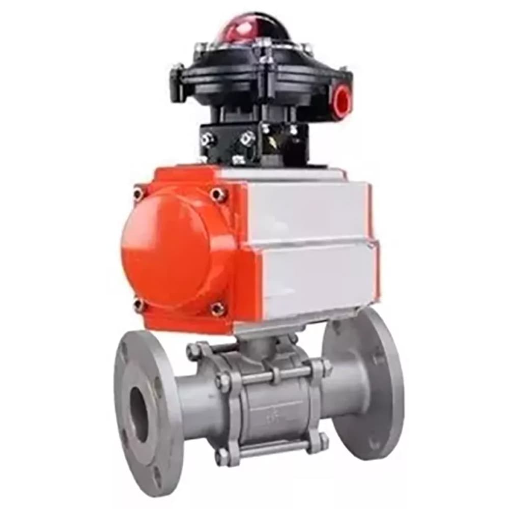Кран шаровой КШФПТ 316.180 Ду15 Ру40 фланцевый, полнопроходной, трехсоставной, корпус нержавеющая сталь SS316, уплотнение PTFE, пневмопривод DA-052, БКВ LSB-510-02ExM12-250