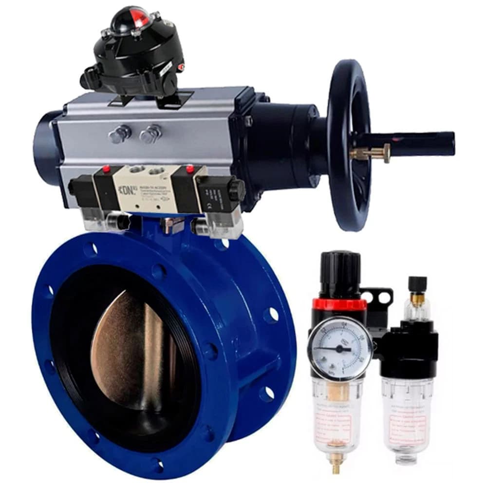 Затвор дисковый поворотный GGG40-304-EPDM-2W-F Ду50 Ру16, фланцевый, корпус чугун GGG40, диск нержавеющая сталь 304, EPDM, пневмопривод DA-105-1, с пневмораспределителем PND1-S2EM-52-2-T08-220VAC, БКВ LSB-510-02ExM12-250, БПВ APU1-10-40-V08