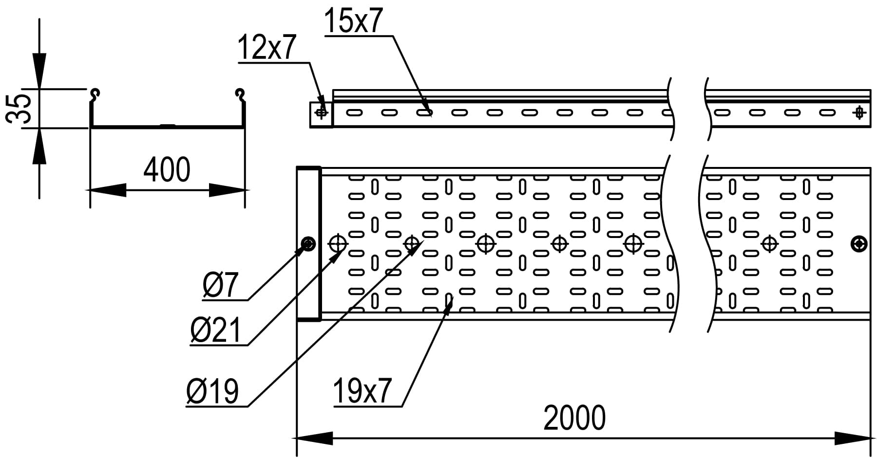 Лоток перфорированный 400х35 L2000