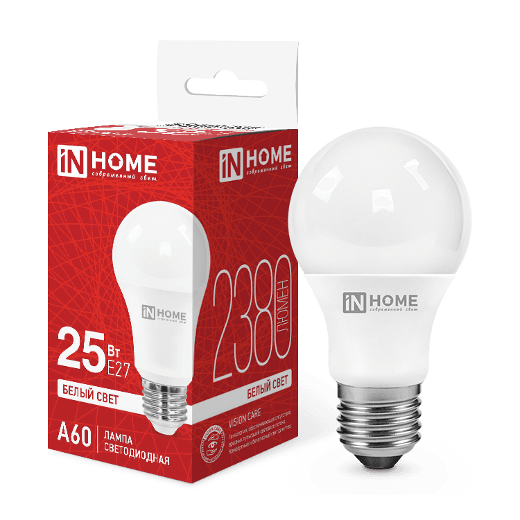 Лампа светодиодная LED-A60-VC 25Вт 230В Е27 4000К 2380Лм IN HOME
