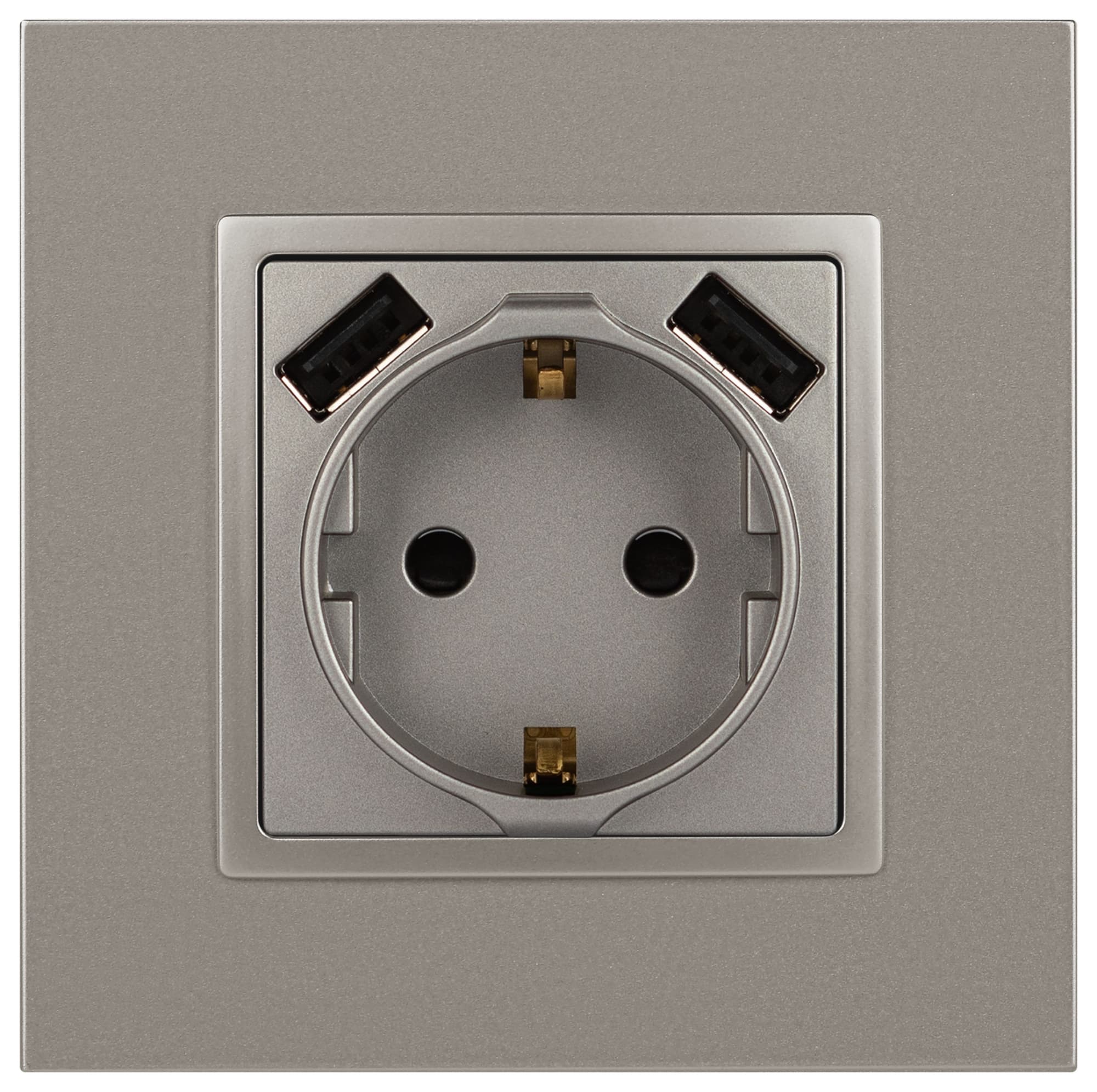 Розетка Elegance 14-4109-16 2P+E 16A-250В, штор. с 2xUSB 5В-3А, титан