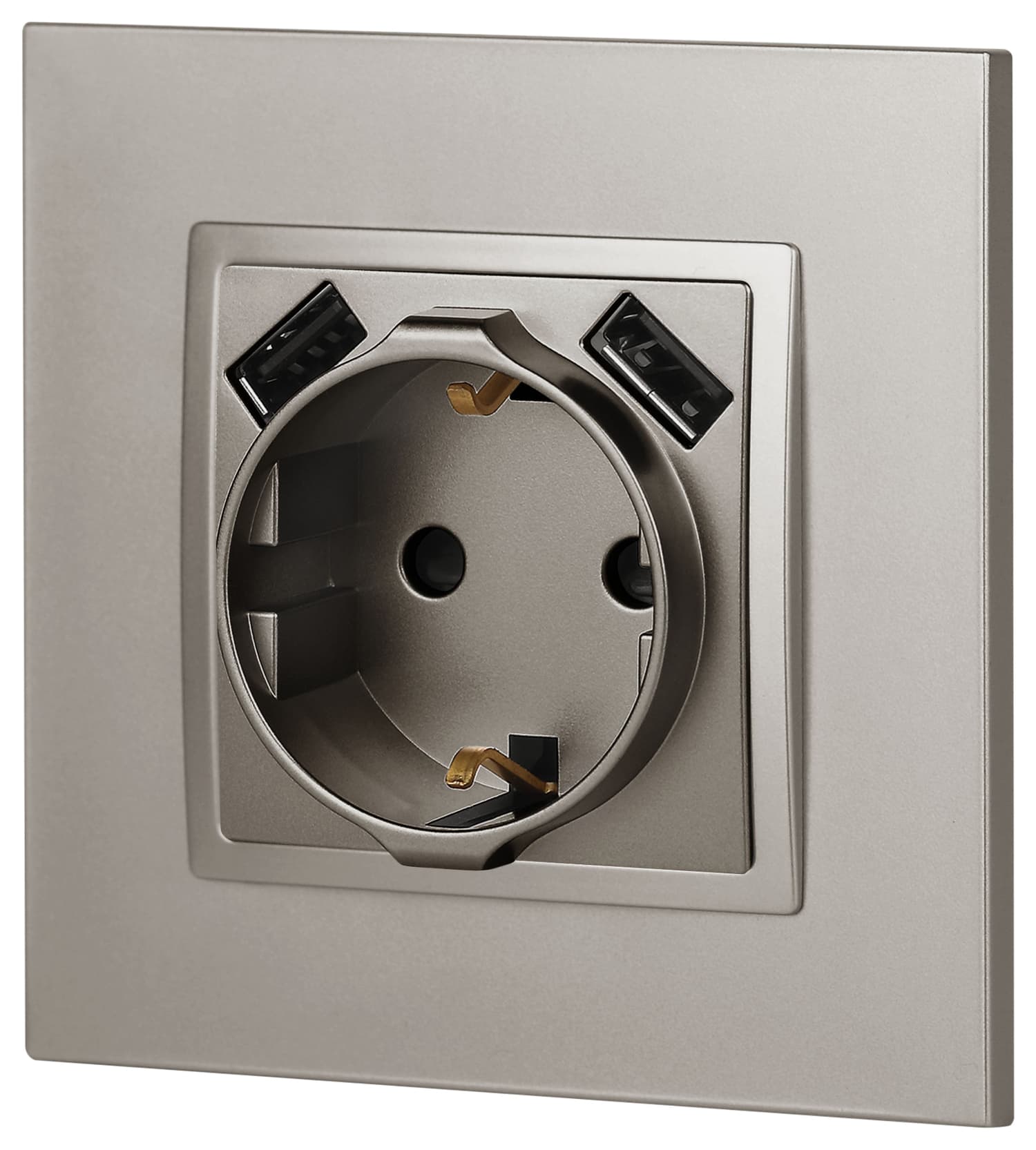 Розетка Elegance 14-4109-16 2P+E 16A-250В, штор. с 2xUSB 5В-3А, титан